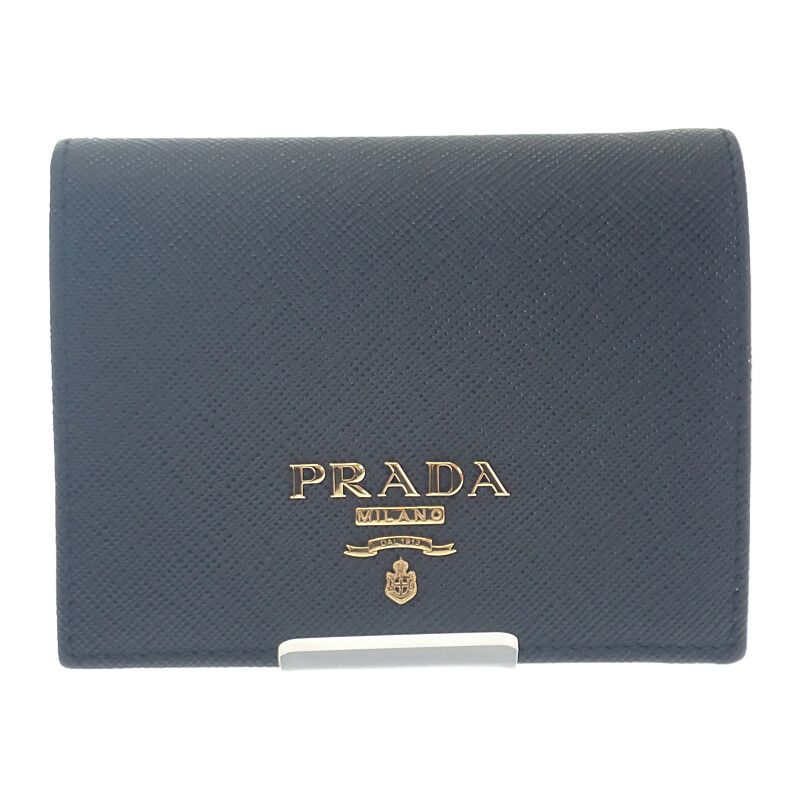 PRADA プラダ 二つ折り財布 財布 Wホック ブラック イタリア製 三角