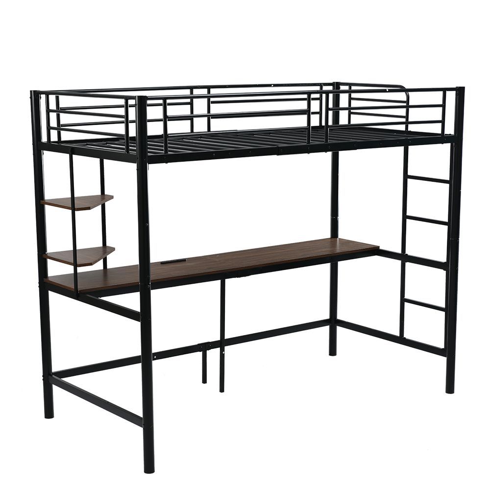 数量 システムベッド ロフトベッド シングル コンセント付き デスク付き 収納付き ラック棚付き 耐荷重250 kg 北欧風 高さ170 cm スチール製 パイプベッド 耐震設計