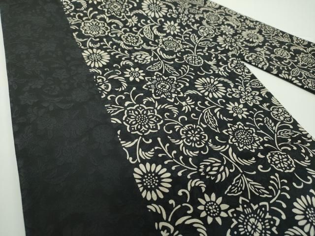 平和屋着物○九寸名古屋帯 作家物 伊勢型染 草花文 黒地