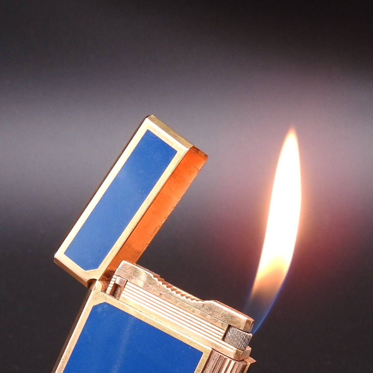 着火 済み S.T Dupont デュポン ライン1 ロング ブルー×ゴールド ガスライター シリアル入り ️フランス製