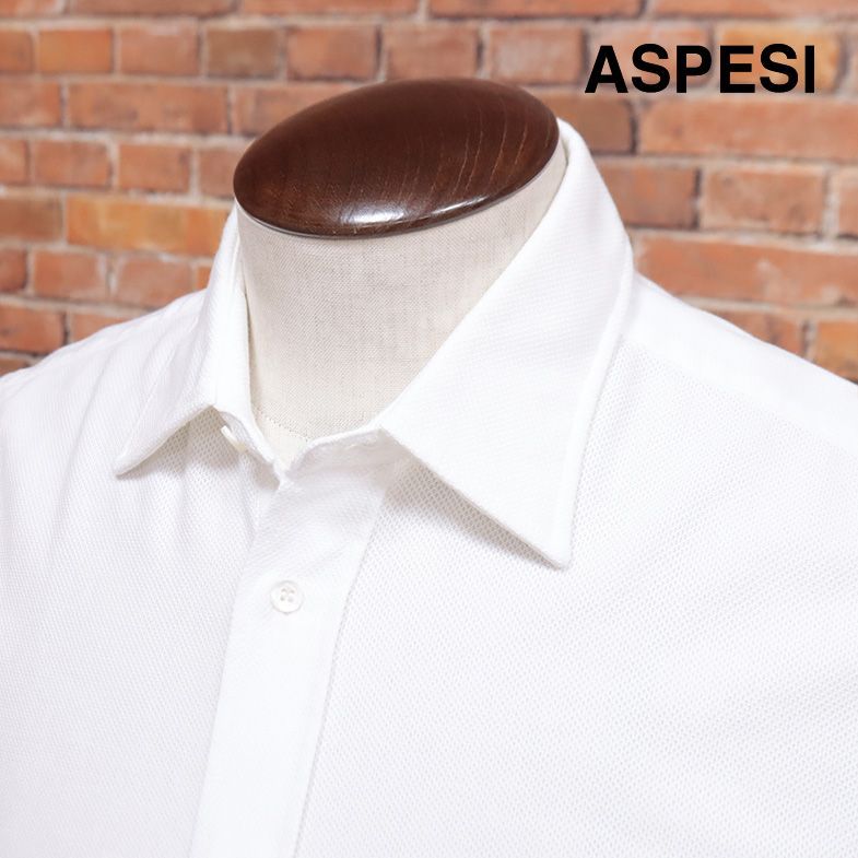 ASPESI/41サイズ/定番シャツ CE31 ANDREA メッシュ織り 清涼 無地 カッタウェイ 上品 長袖 新品/白/ホワイト/if139/