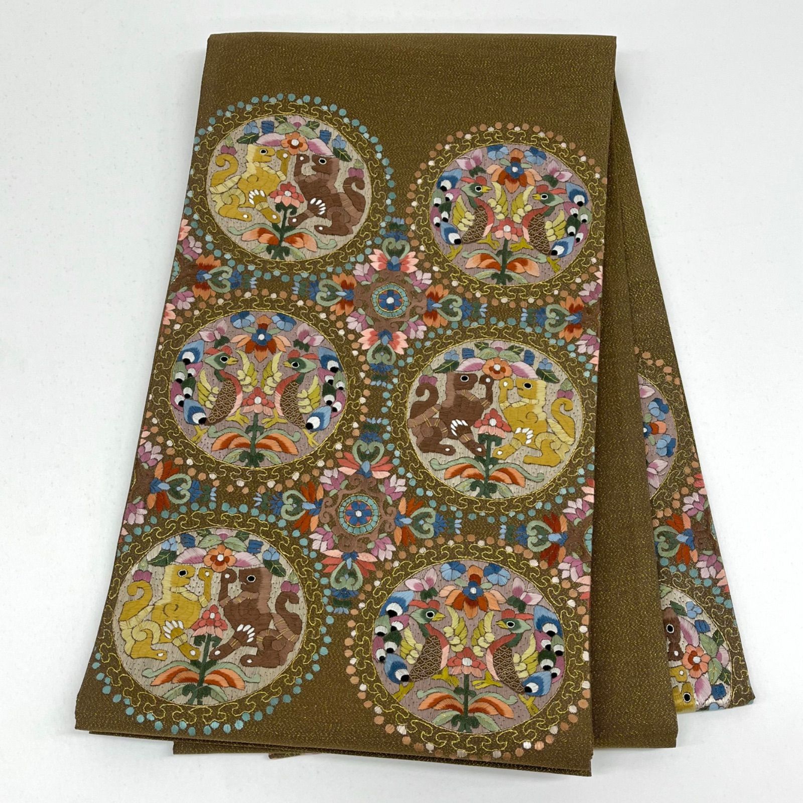 蘇州刺繍 袋帯 鳳凰 鳥 琵琶 楽器 正絹 六通 Q1156 蘇州刺繍 袋帯 鳳凰 鳥 琵琶 楽器 正絹 六通 Q1156