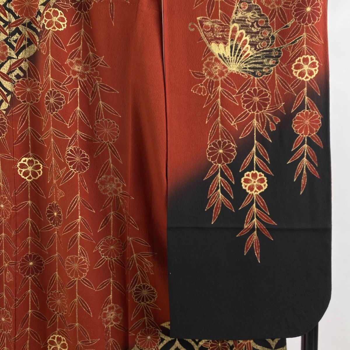 振袖 身丈165cm 裄丈68cm L 袷 袋帯フルセット 蝶 枝垂れ桜 金糸