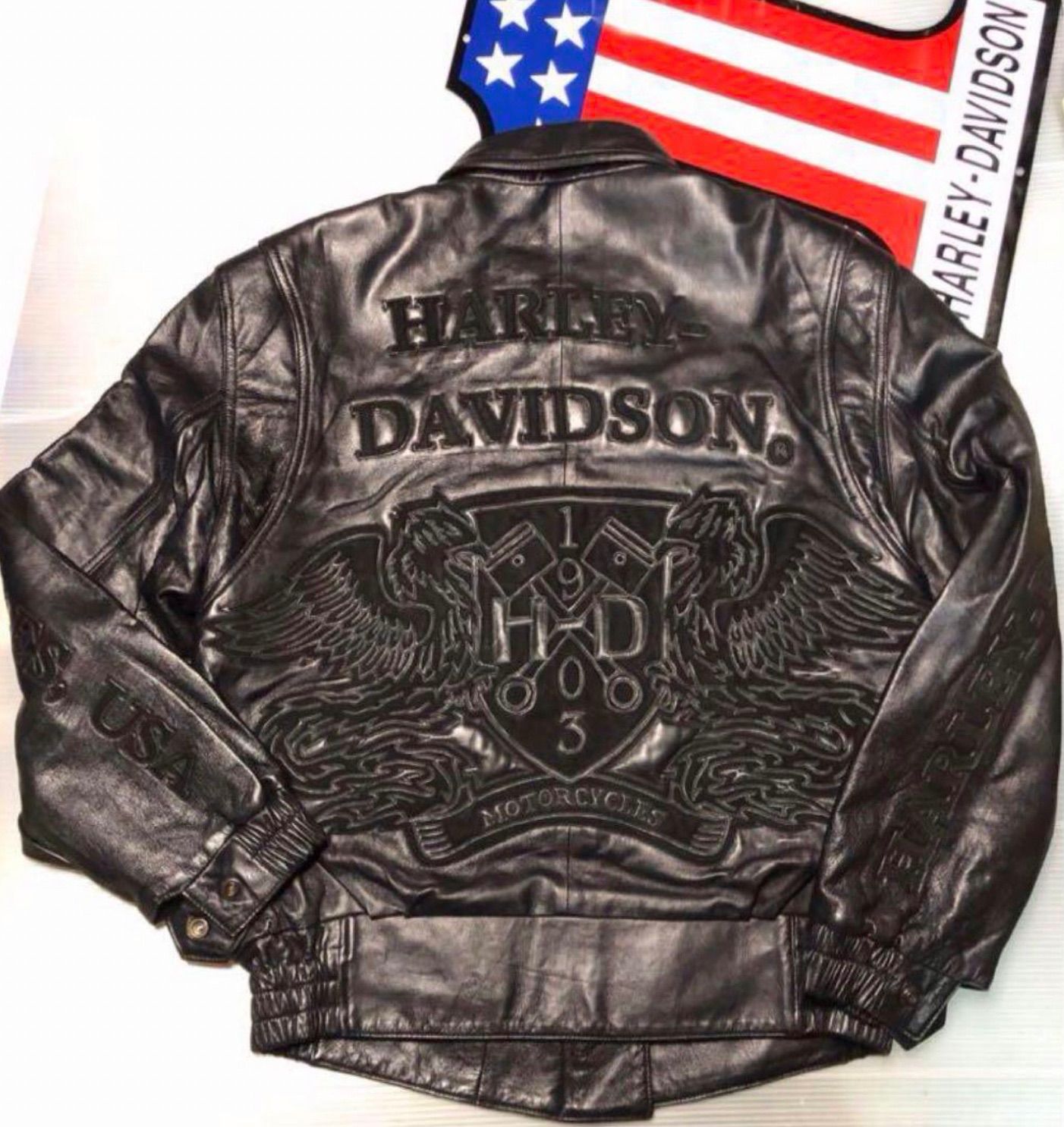 美品 希少 ハーレーダビッドソン スタッズ ロゴ 刺繍 レザー