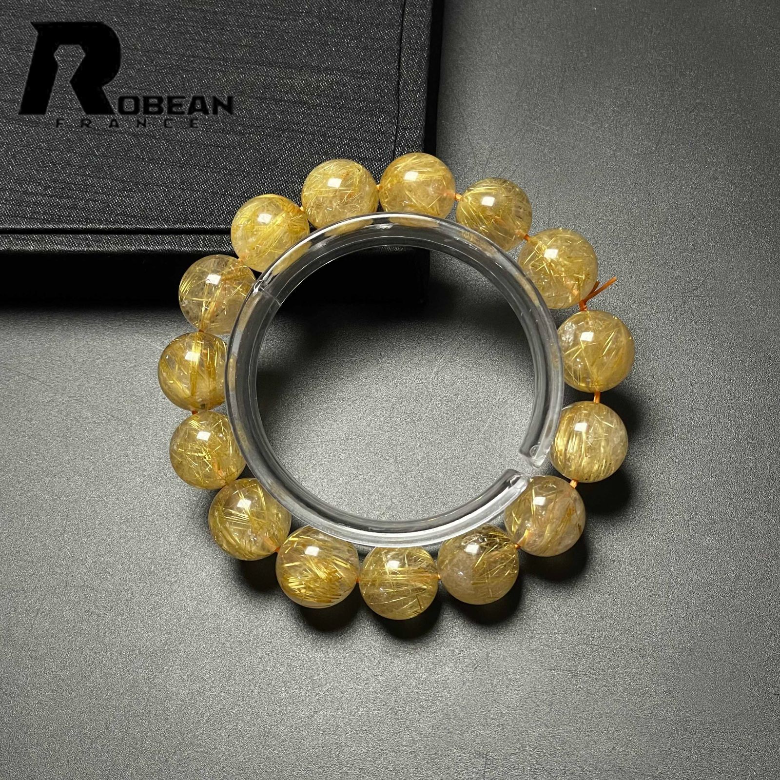 EU製 定価24万円 ROBEAN ! 満針ルチルクォーツ ブレスレット パワーストーン 天然石 金運 お守り プレゼント1 13.7-14.7mm M084264
