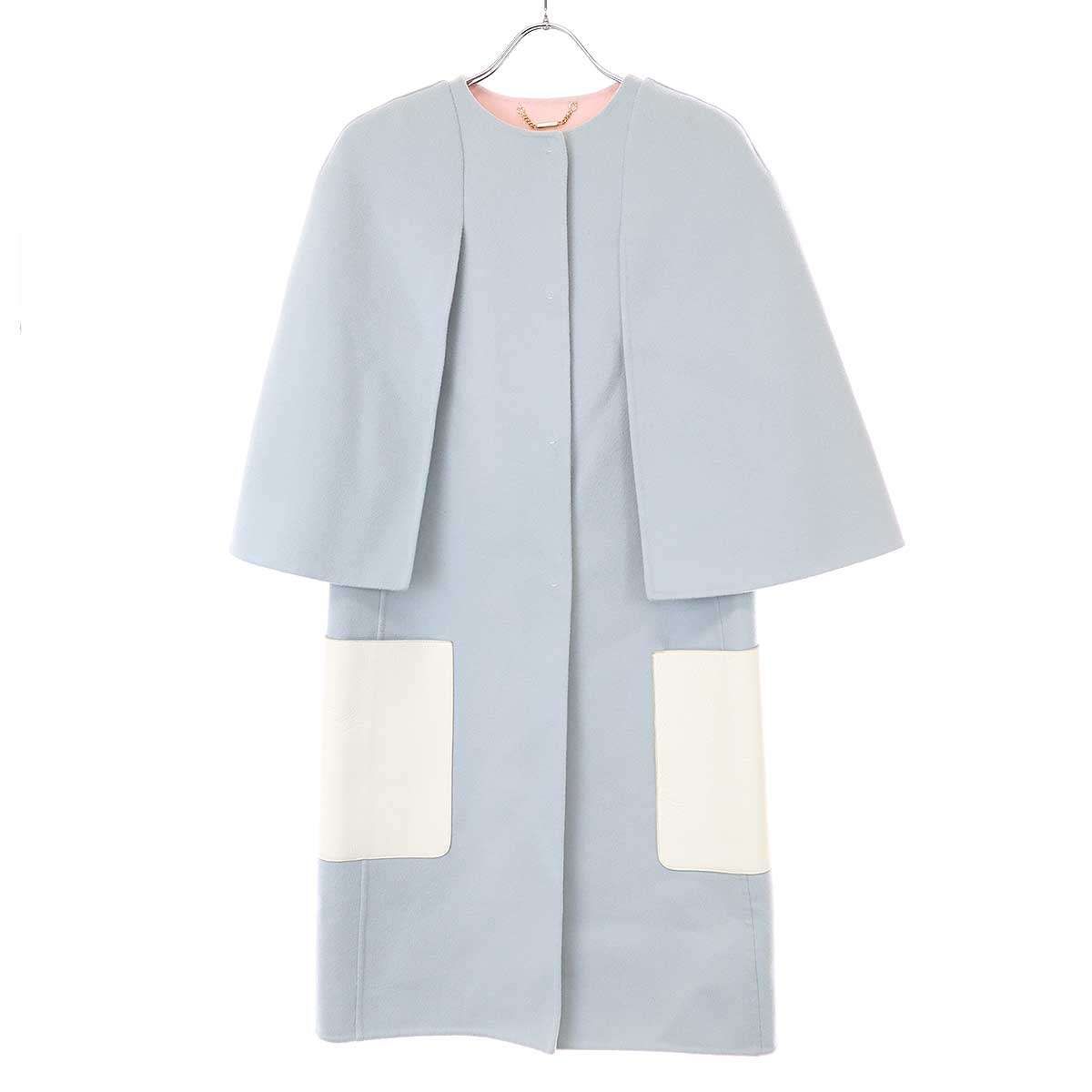 FENDI フェンディ レザーポケットダブルフェイスケープコート サックス