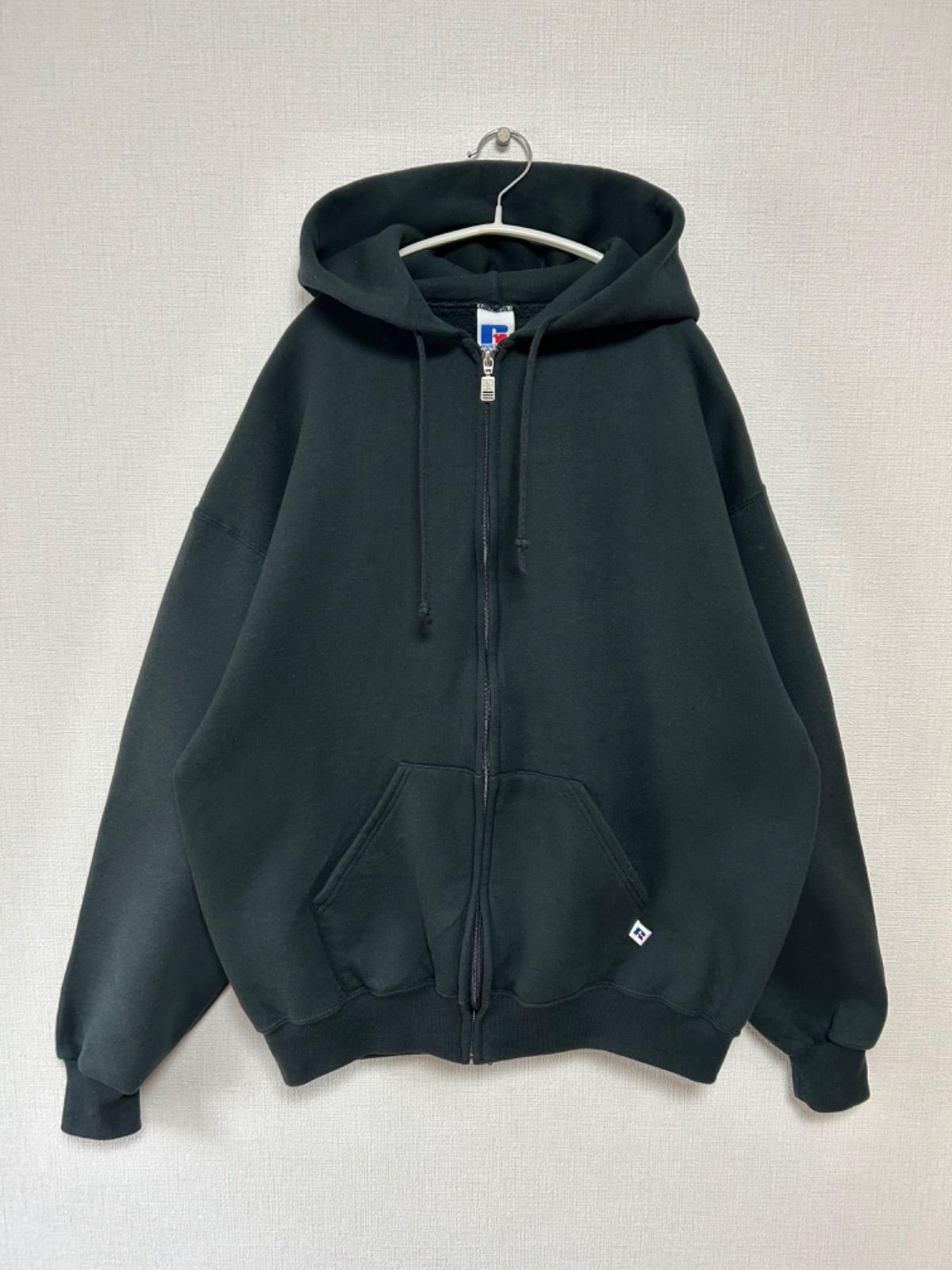 90s USA製 Russell Athletic ラッセル 無地 ブランク フルジップ スウェット パーカー ブラック 黒 L