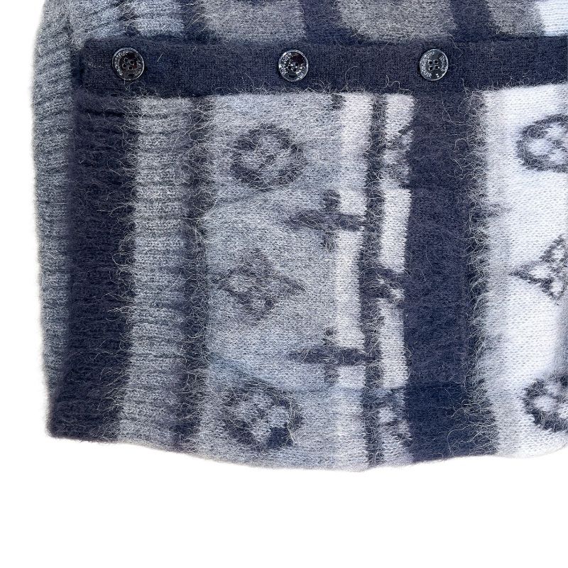 Louis Vuitton グレー ニット カーディガン XSモノグラム柄希少 ルイ・ヴィトン LOUIS VUITTON モノグラムニットカーディガン