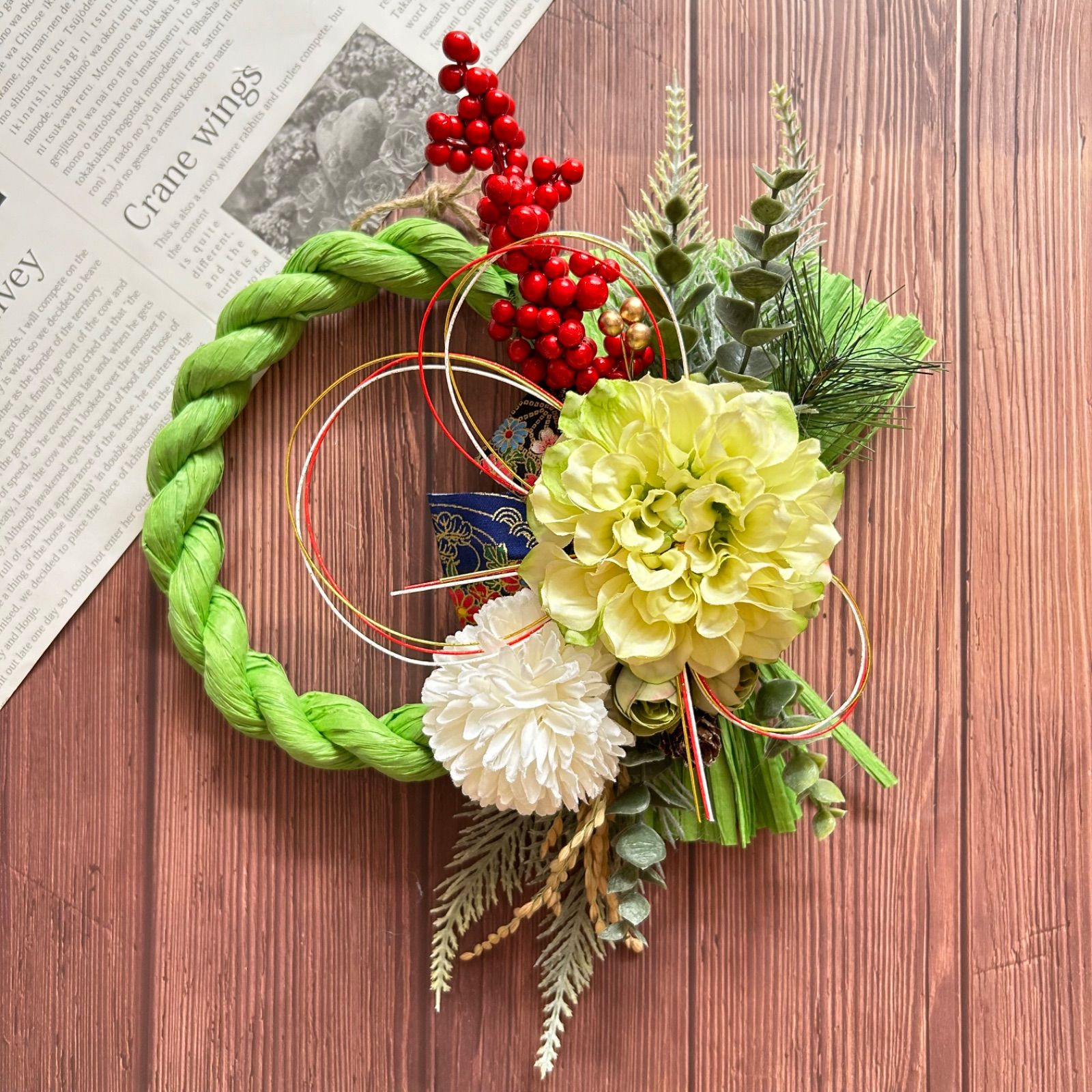 No.496 薄けれ しめ縄／お正月リース／お正月飾り／しめ縄リース  