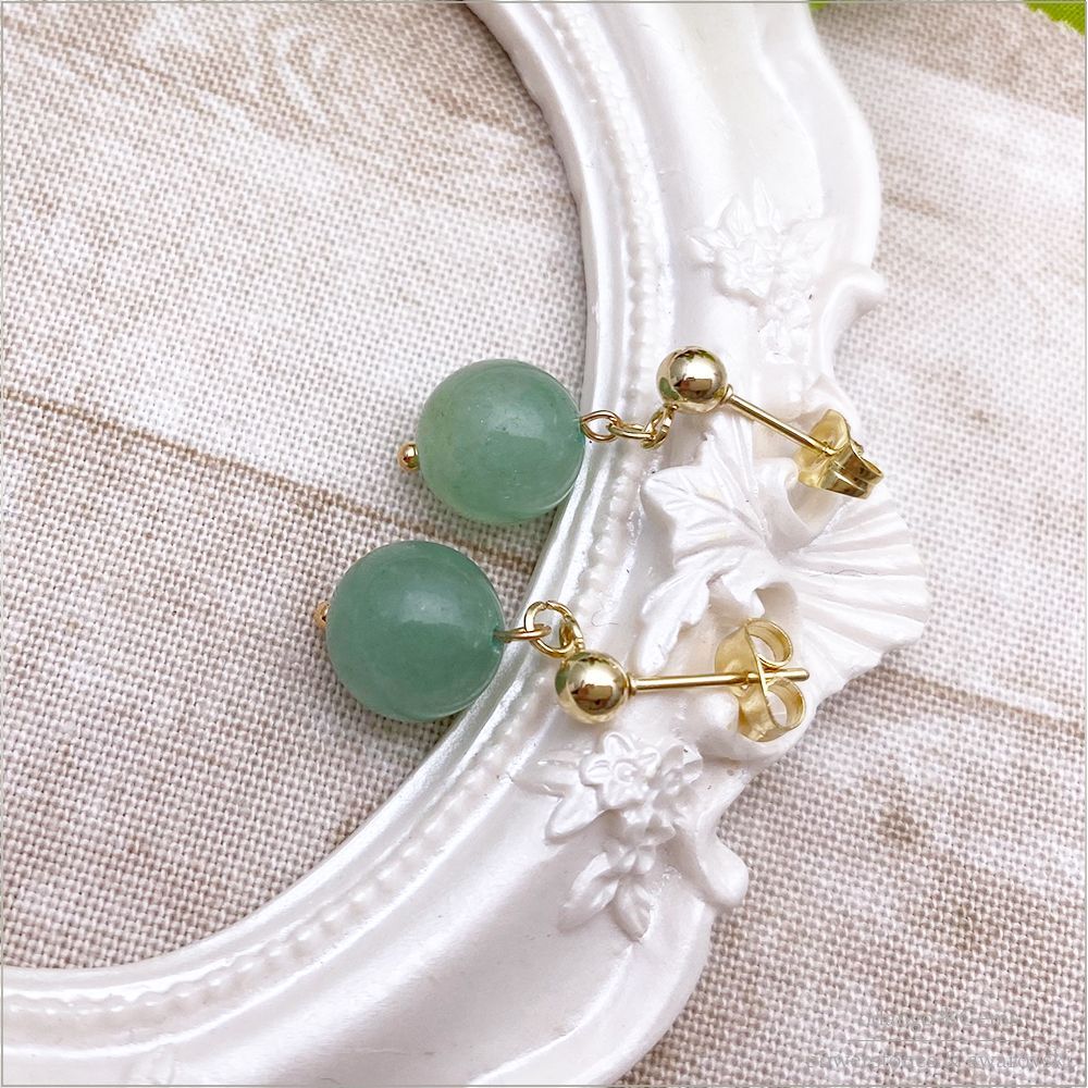 お試し一粒ピアス】天然石グリーンアベンチュリン10mm 18kgp