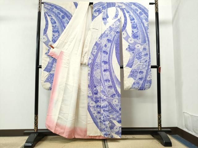 平和屋着物○名門 藤娘きぬたや・総絞り 振袖 束ね熨斗吉祥松花唐草文