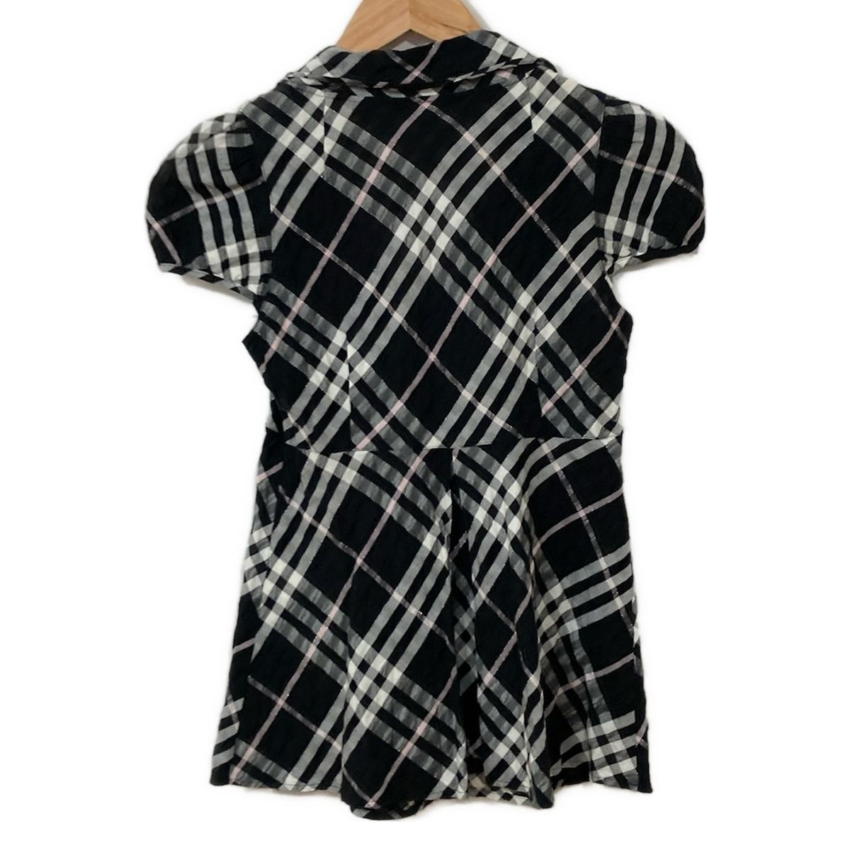 Burberry Blue Label バーバリーブルーレーベル 半袖カットソー サイズ36 S レディース - 黒×白×ライトピンク ボウタイ|チェック柄