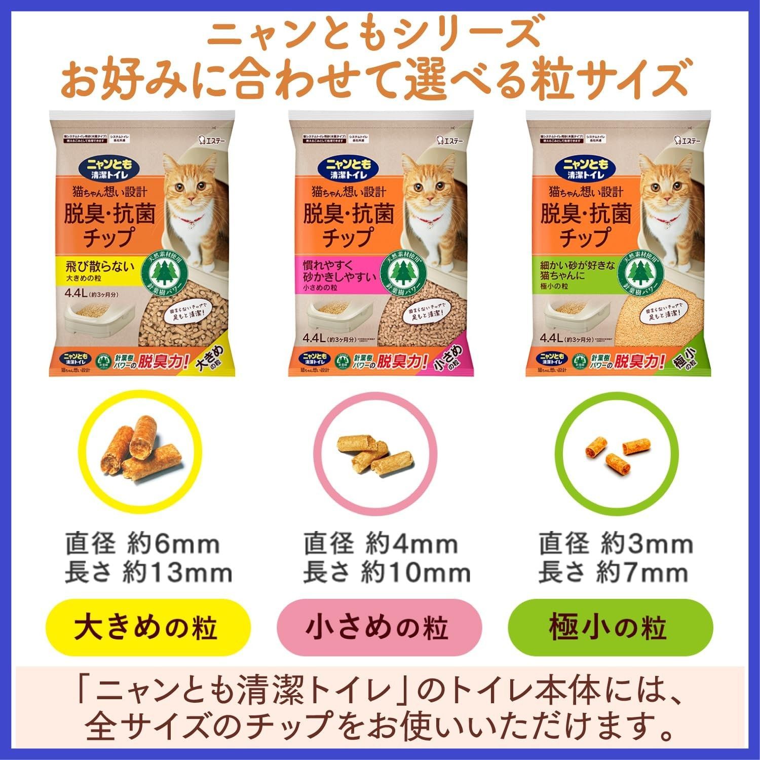 [猫砂] 極小の粒 脱臭・抗菌チップ 2.5L×6個 システムトイレ [天然素材でパワフルに脱臭] 猫用 消臭 ニャンとも清潔トイレ (ケース販売)