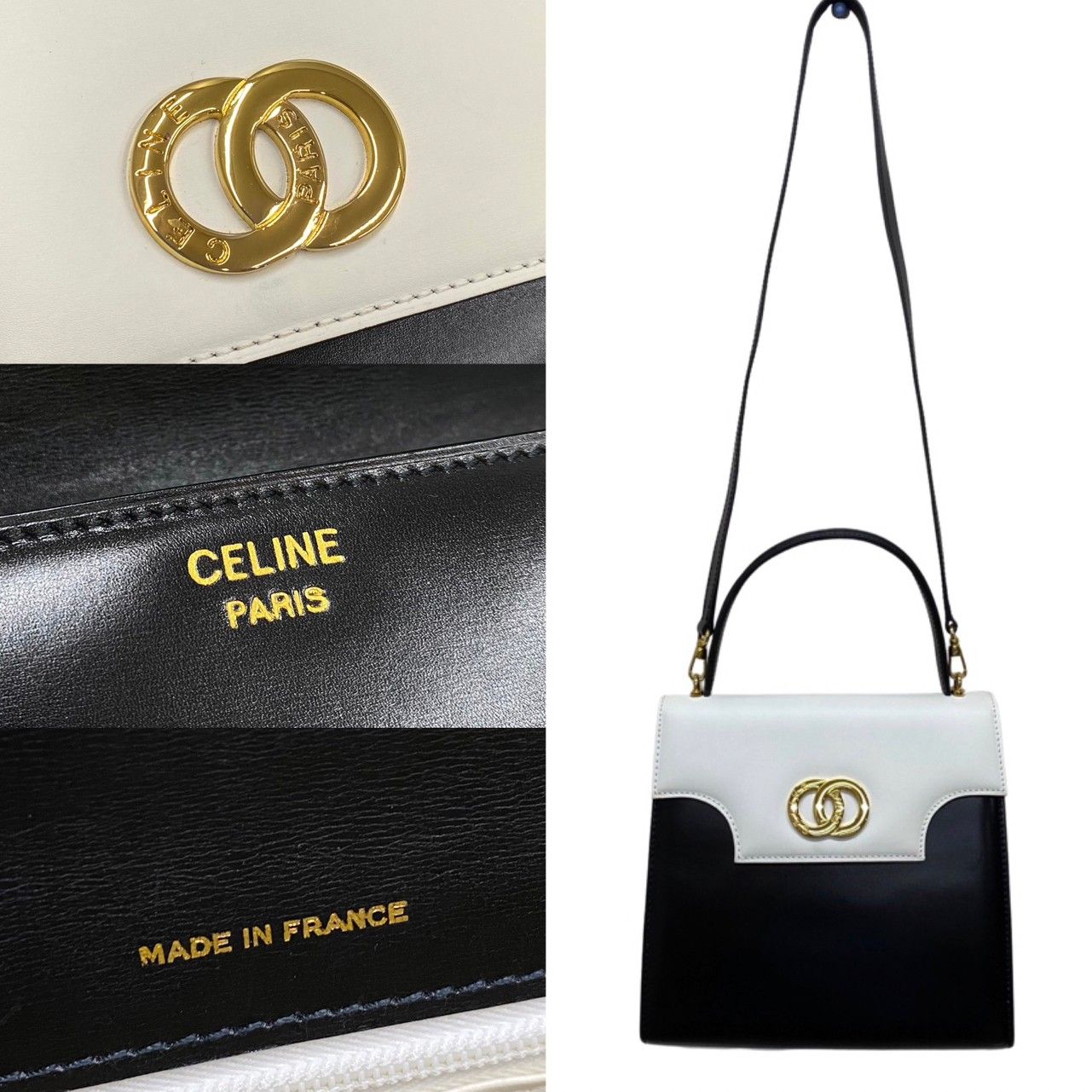 極 美品 袋付 CELINE セリーヌ サークルロゴ 金具 カーフ レザー 本革