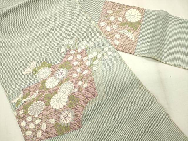 正絹 夏 名古屋帯 絽 友禅 和 草花図案 作家物 逸品 正絹 夏 名古屋帯 絽 友禅 和 草花図案 作家物 逸品 正絹 夏