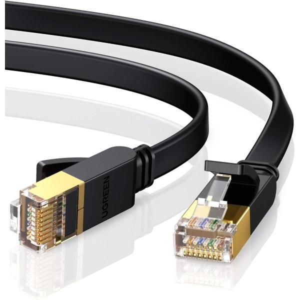 LANケーブル : UGREEN 目立たない&frasl;PVC 素材 ギガビット UGREEN LANケーブル カテゴリー7 10M RJ45 コネクタ ギガビット10Gbps/600MHz CAT7準拠 STP