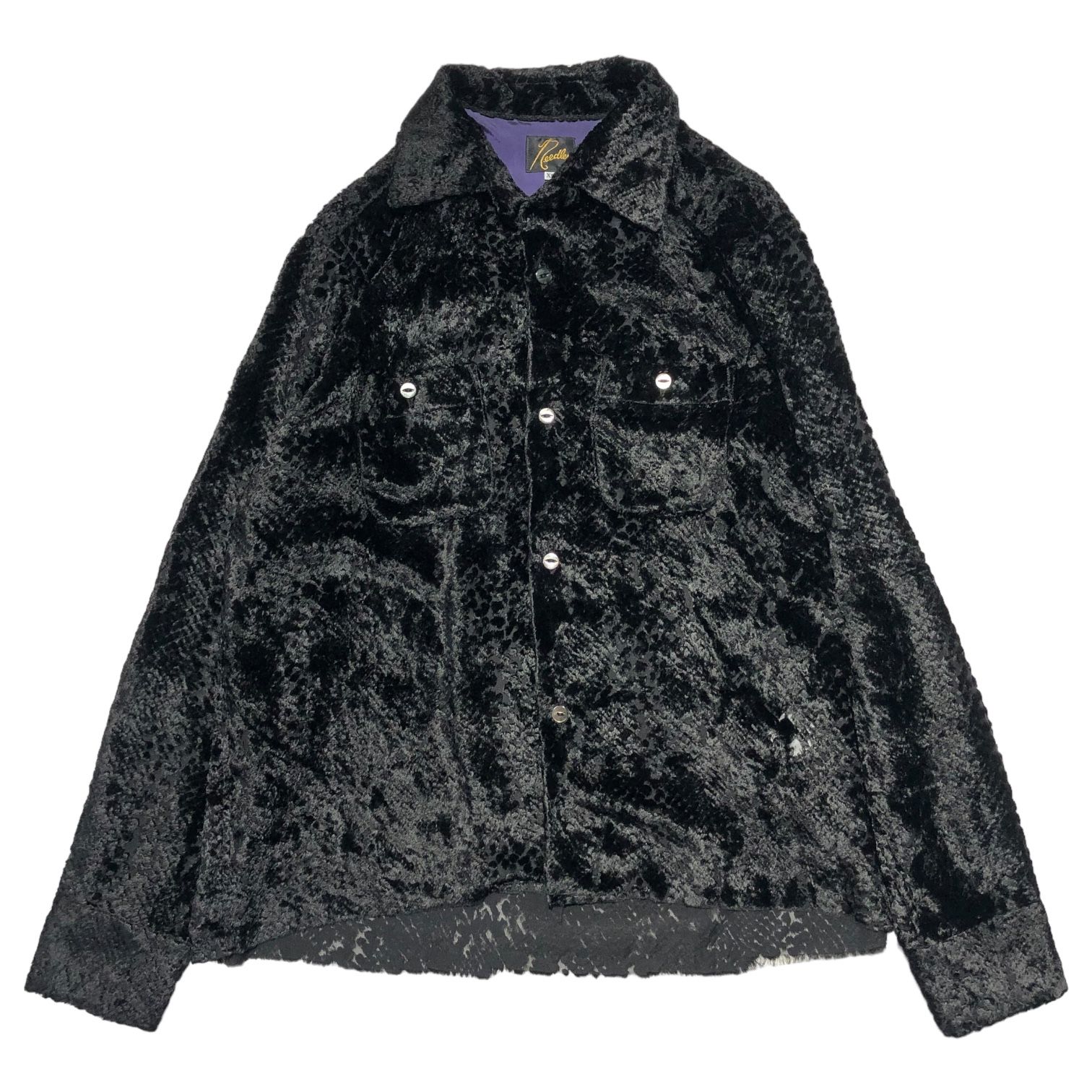 NEEDLES(ニードルズ) 21AW C.O.B.One-up Shirt Burnout Velvet レース ベロア オープンカラー 長袖 シャツ  J0153 XS ブラック レーヨン シアー - メルカリ