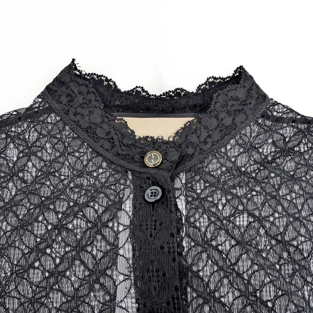 【名東】グッチ シースルーシャツ インナー付 38サイズ ブラック 黒 717104 長袖 レディース 女 服 名東】グッチ シースルーシャツ インナー付 38サイズ ブラック