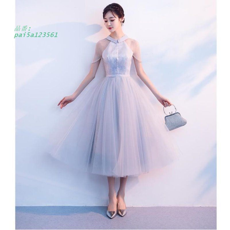 上品 ウエディングドレス Aラインワンピ パーティードレス ミモレドレス 20代 披露宴 卒業式 30代40代 お呼ばれ 成人式 謝恩会 二次会 pai5a123561