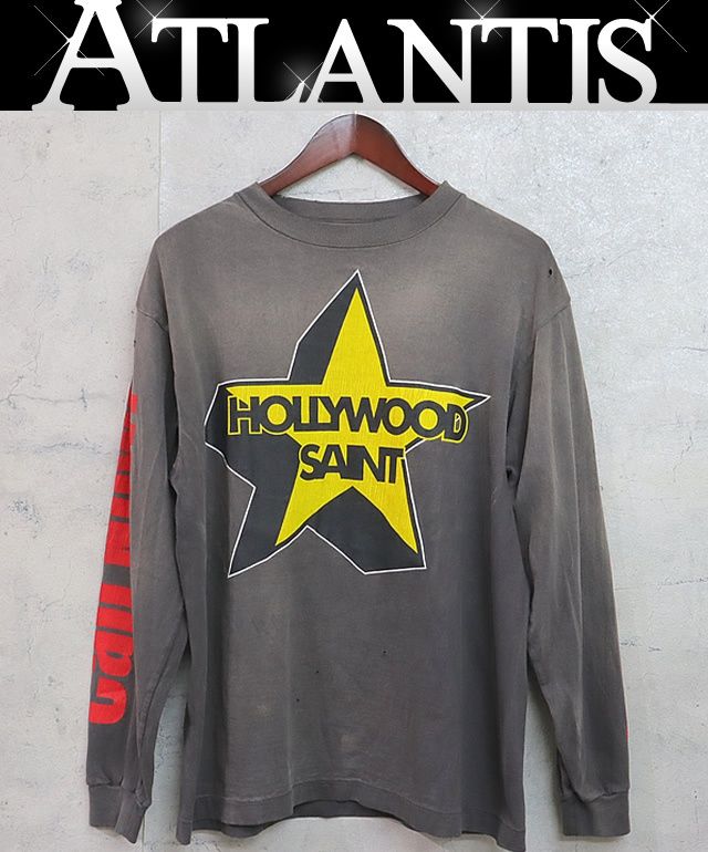 広尾店 セントマイケル SAINT MICHAEL 23SS LS TEE|ST HOLLWOOD ロンT ダメージ加工 長袖 ブラック ロゴプリント SM-S23-0000-028 size M 16270