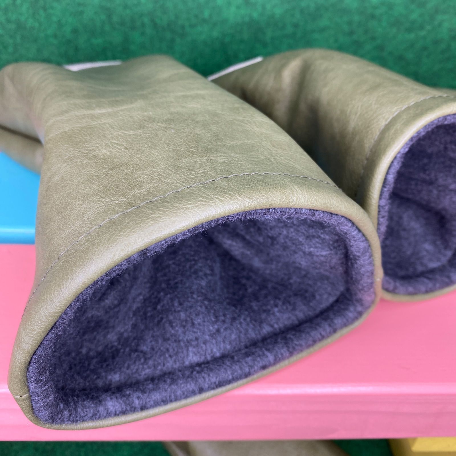 バラ売り可！ハンドメイド【本革調／レザーカーキ】ゴルフクラブ用ヘッドカバー 合皮 ハンドメイド【本革調フェイクレザー / レザーカーキ D / F / U