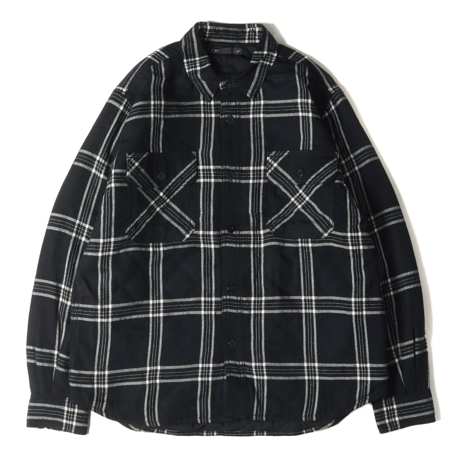 新品 MINEDENIM マインデニム シャツ サイズ:2 23AW チェック レーヨンウール フランネル キルティング オーバー シャツ R.Wool Flannel Check Quiltliner Over SH 中わた ブラック 黒 日本製