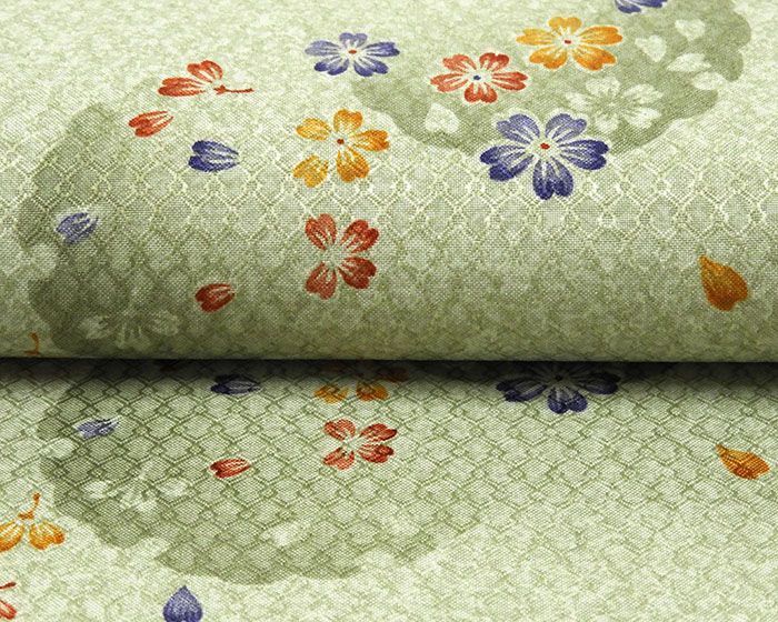 小紋 反物 ポリエステル 花弁散らし雪輪模様 洗える着物 レディース