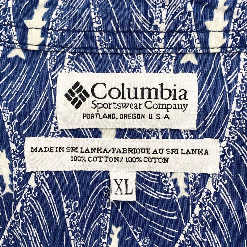 US古着 コロンビア Columbia ボタンダウン シャツ 半袖 総柄 魚柄