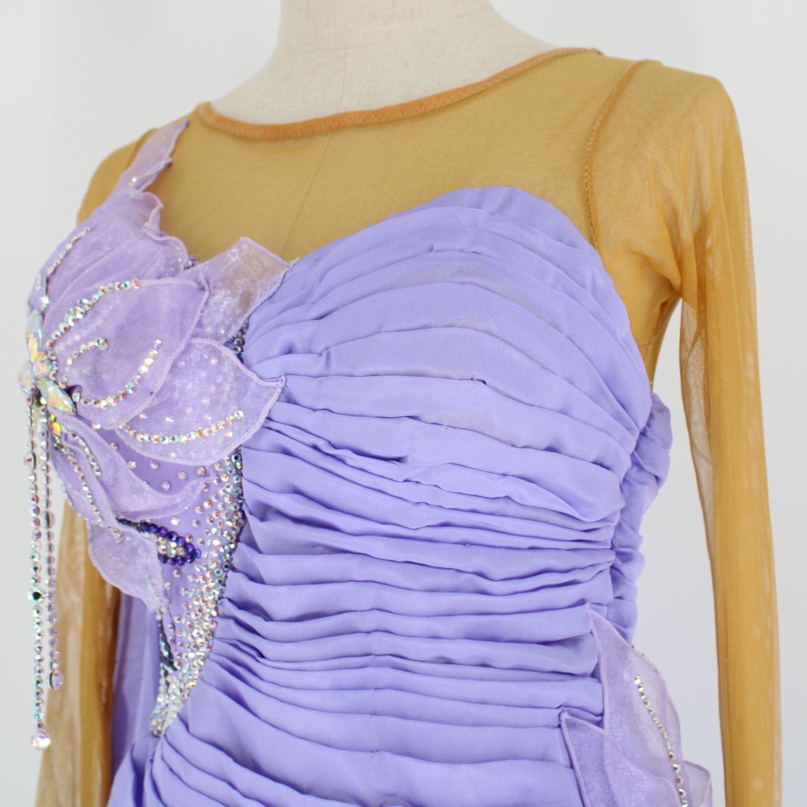 社交ダンス衣装】パープル ワンピース ドレス 紫 フロート チャーム