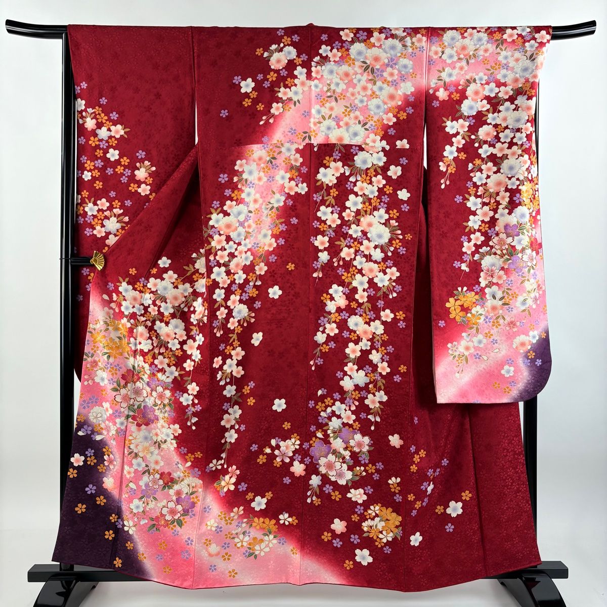 振袖 身丈160cm 裄丈66cm M 袷 桜 金彩 金糸 赤 正絹 名品