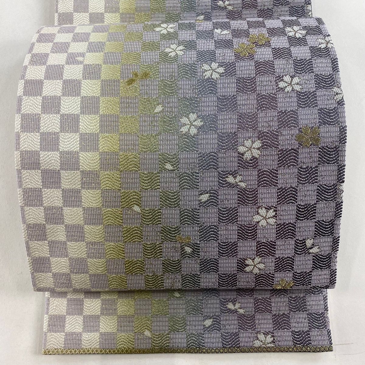 袋帯 美品 名品 市松 桜 箔 薄紫 六通 正絹 【中古】 - メルカリ