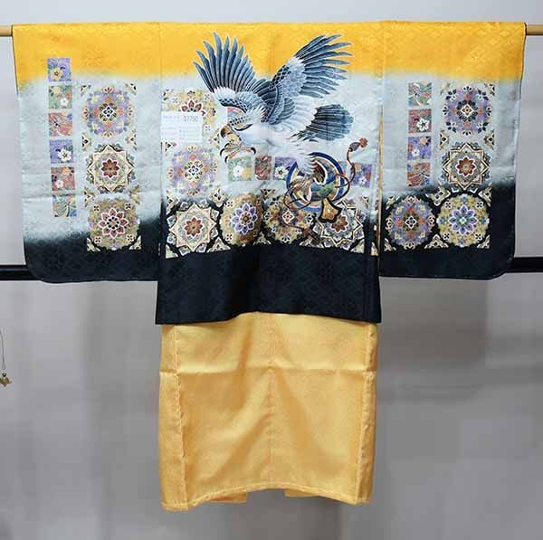 七五三 五歳 男児 羽織・着物・襦袢3点セット L寸 綸子地 オレンジ地