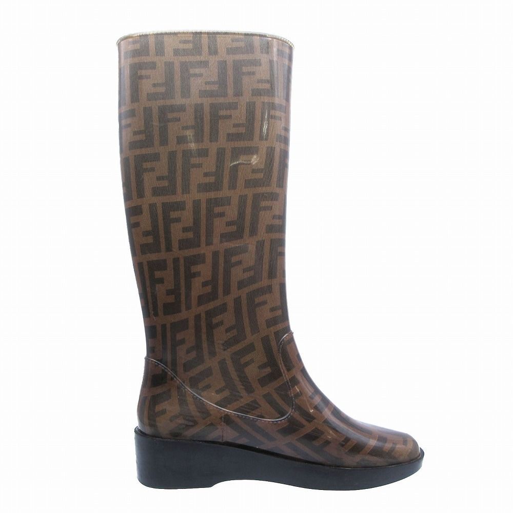 フェンディ FENDI ズッカ柄 長靴 レインブーツ ブーツ ラバー ブラウン FENDI フェンディ ズッカ柄 レインブーツ ロングブーツ FF ロゴ