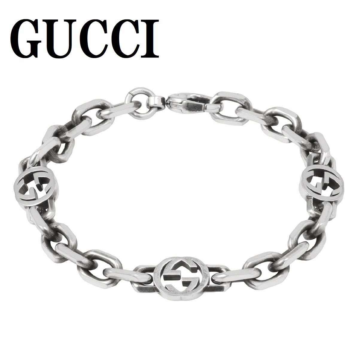 GUCCI グッチ 620798 J8400 0811 17cm ブレスレット インターロッキングG エイジング フィニッシュ チェーン アクセサリー メンズ レディース シルバー
