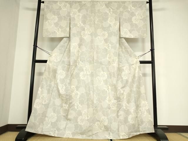 平和屋着物 上質な紬 単衣 雪輪花文 正絹 DAAX3077az