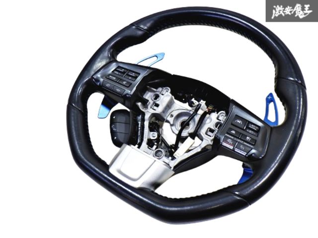 スバル純正 VMG レヴォーグ 2.0GT-S アイサイト 前期 ハンドル ステアリング パドルシフト スイッチ付き レザー ブルーステッチ 棚2D2