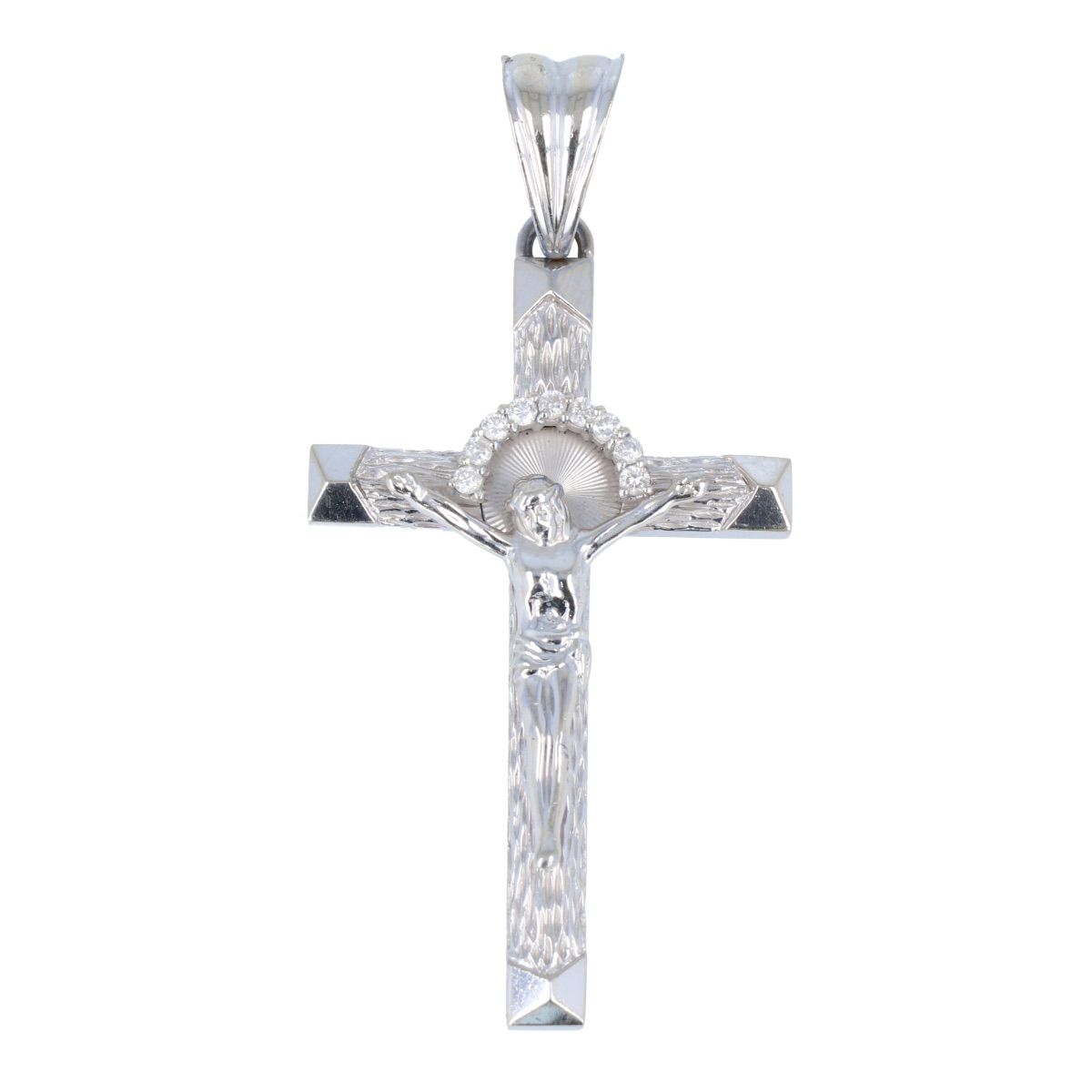 クロス ペンダントトップ ホワイトゴールド K 18 WG ダイヤモンド 0.13 ct 十字架 キリスト 6.1 g -AB 9304