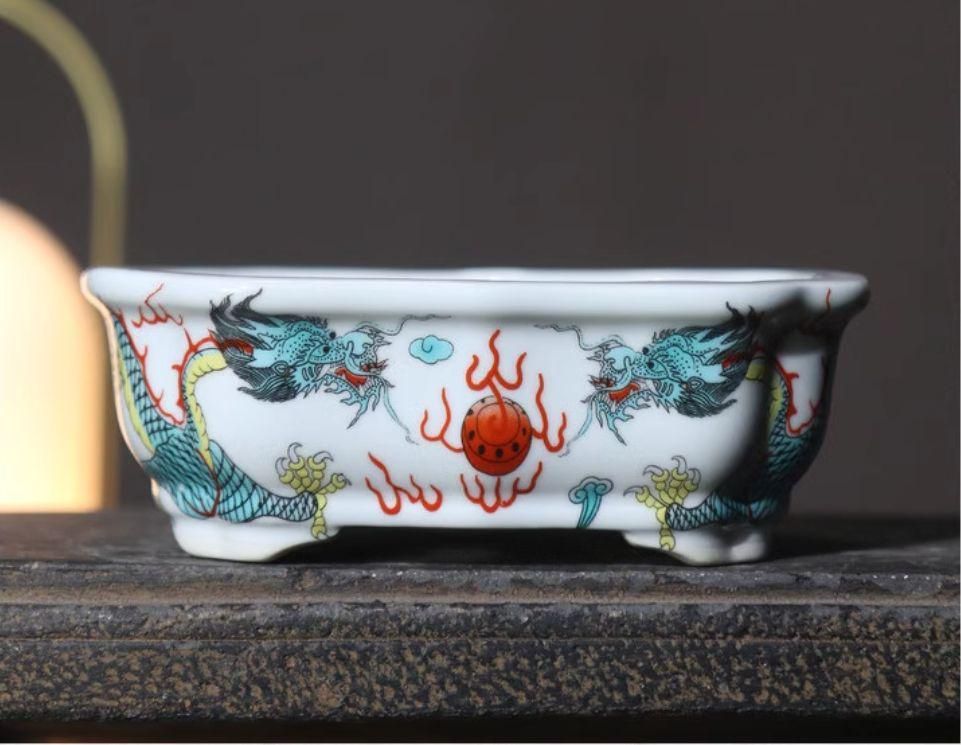 景徳鎮 陶磁盆 色絵多肉菖蒲盆栽 植木鉢 小品盆栽鉢 大品盆栽鉢