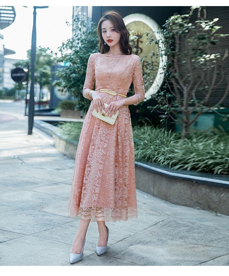 ブライズメイド ドレス 大人 ピアノ 発表会 ロングドレス 演奏会 結婚式 袖付き ミモレ丈 体型カバー 二次会 花嫁 MInd855