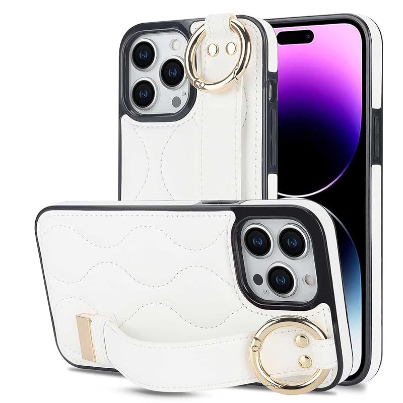 新品　iPhone ケース レザー調 PUレザー ハンドベルト フィンガーベルト ベルトリング ハンドストラップ ハンドホルダー キルティング (iPhone13pro， white)