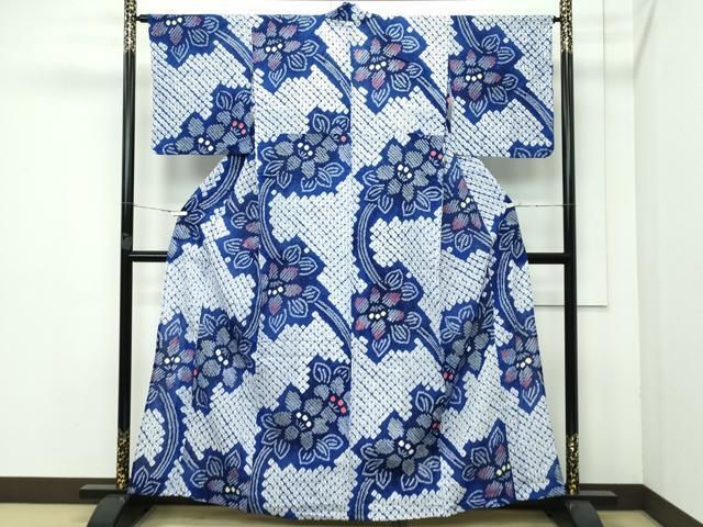 平和屋着物 上 夏物 浴衣 有松鳴海絞り 流水草花文 綿 CZAA3620s5