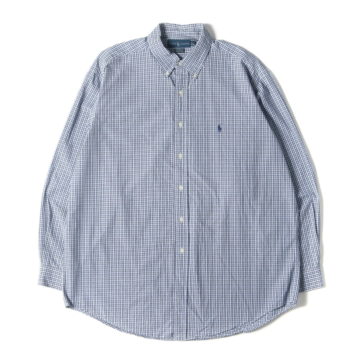 90s ラルフローレン YARMOUTH 長袖 ボタンダウン シャツ L相当 青 90年代 RALPH LAUREN ラルフローレン YARMOUTH ボタンダウン