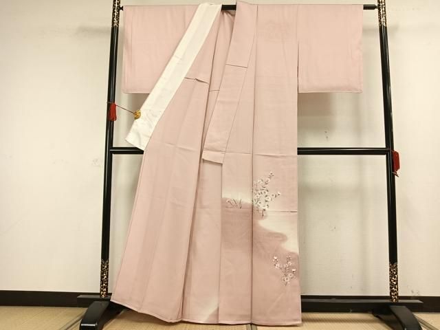 平和屋着物▽訪問着 単衣 草花文 銀彩 正絹 逸品 未使用 AAAW1344fy