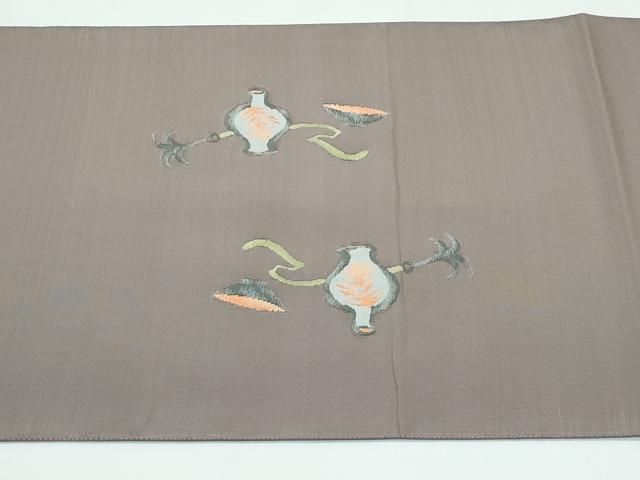 平和屋着物■極上　太鼓柄袋帯　綴れ　大津絵十種　雷公の太鼓釣　鬼　空五倍子色地　逸品　CZAA3685s5 平和屋着物□極上 太鼓柄袋帯 綴れ 大津絵十種 雷公の太鼓