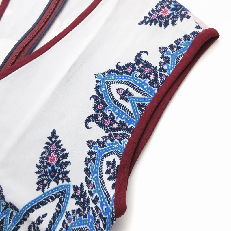 エトロ ETRO ワンピース ノースリーブ ひざ丈 ペイズリー柄 38 青系