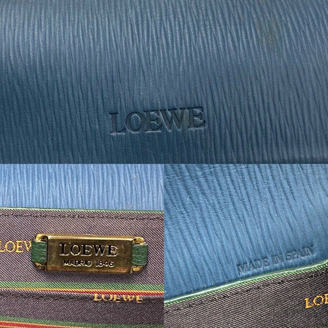 極 美品 LOEWE ロエベ ヴィンテージ ベラスケス ロゴ レザー 本革 ハンドバッグ トートバッグ ミニ ボストンバッグ グリーン 48755