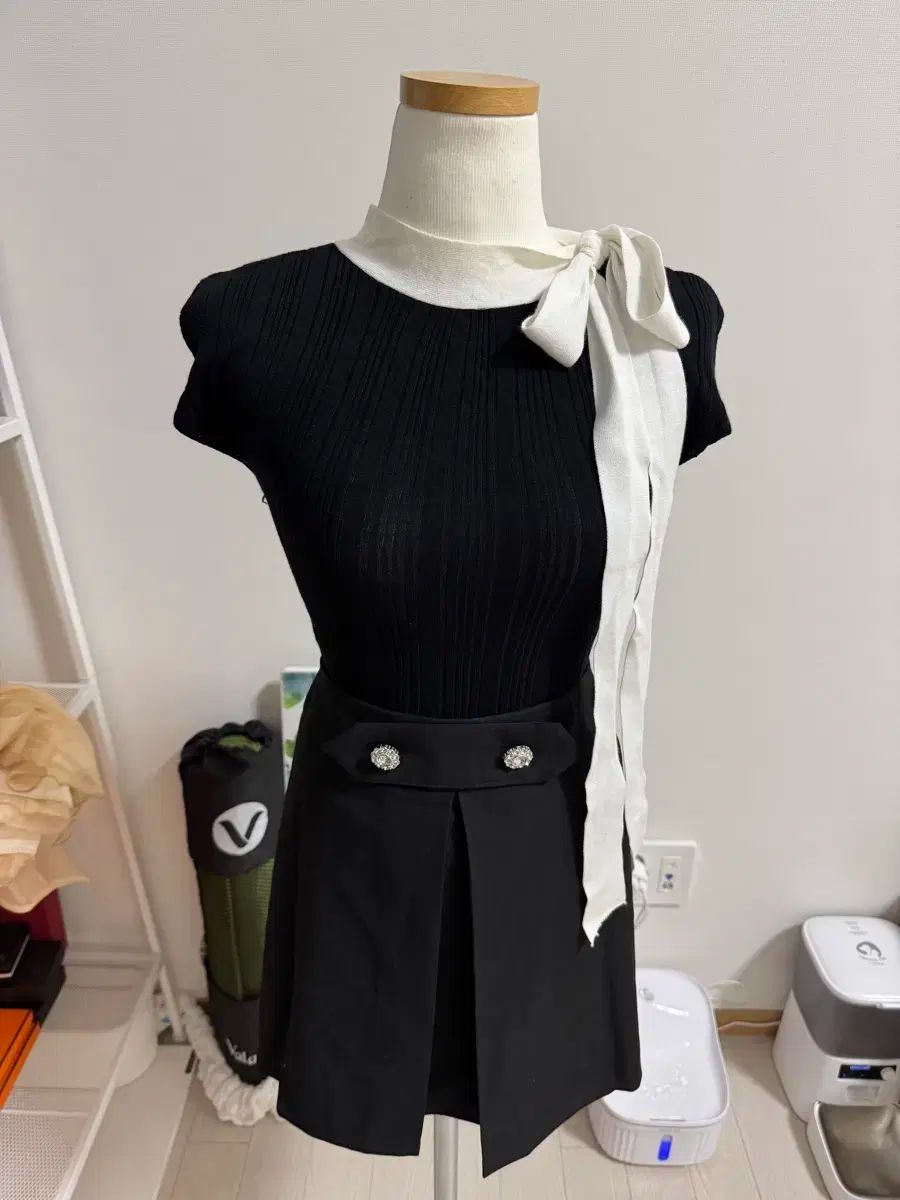 リボン フレンチスリーブ ニット キュービック スカート セット セットアップ