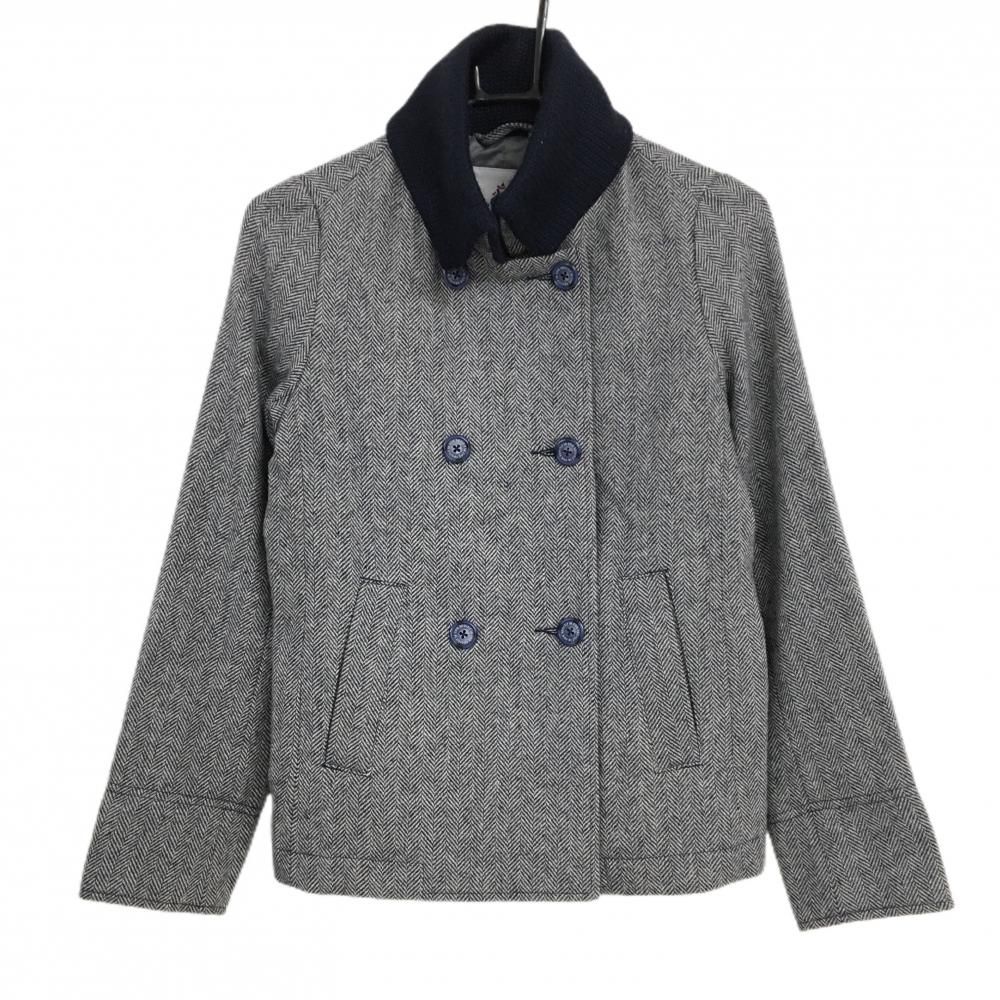 SALE価格【超美品】ルコック ピーコート ネイビー×白 ヘリンボーン ネック異素材 ジャケット レディース S ゴルフウェア le coq sportif