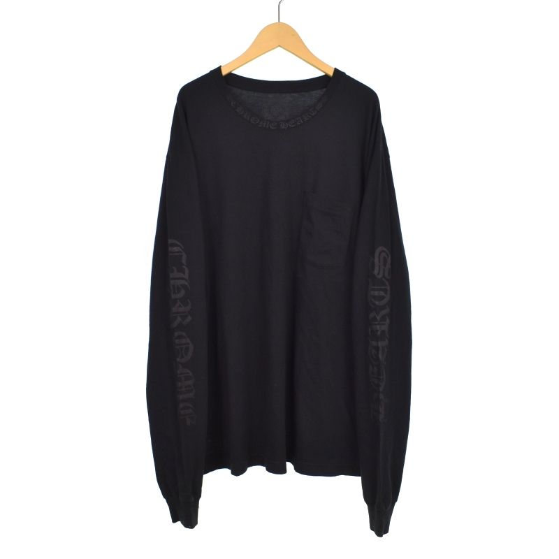 クロムハーツ CHROME HEARTS Old English Neck Logo L/S Tee ネックレター プリント ロングTシャツ ロンT 長袖 XL 黒 ブラック