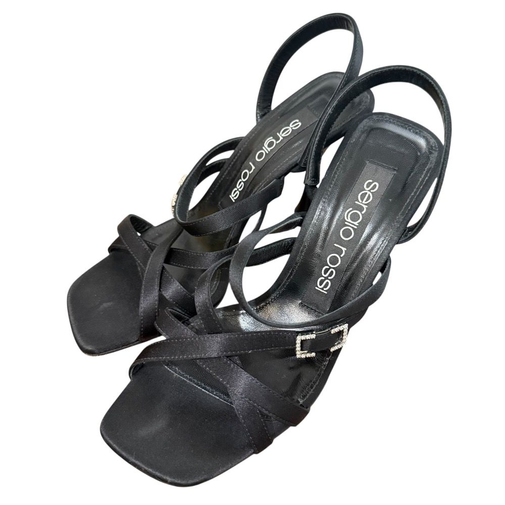 早い者勝ち【Sergio Rossi】 Tyra ストラス付きサテン サンダル サンダル ブラック ミッドヒール: 60mm, sr1 - Sandals Black